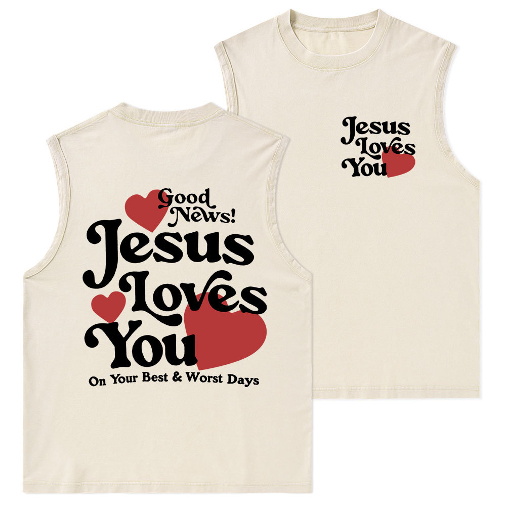 Good News Jesus Loves You Christian Washed Tank Top