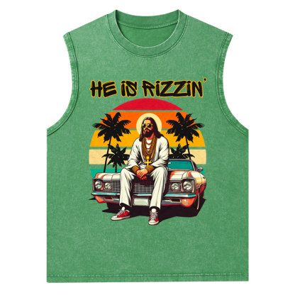 He Is Rizzen Christian Washed Tank Top