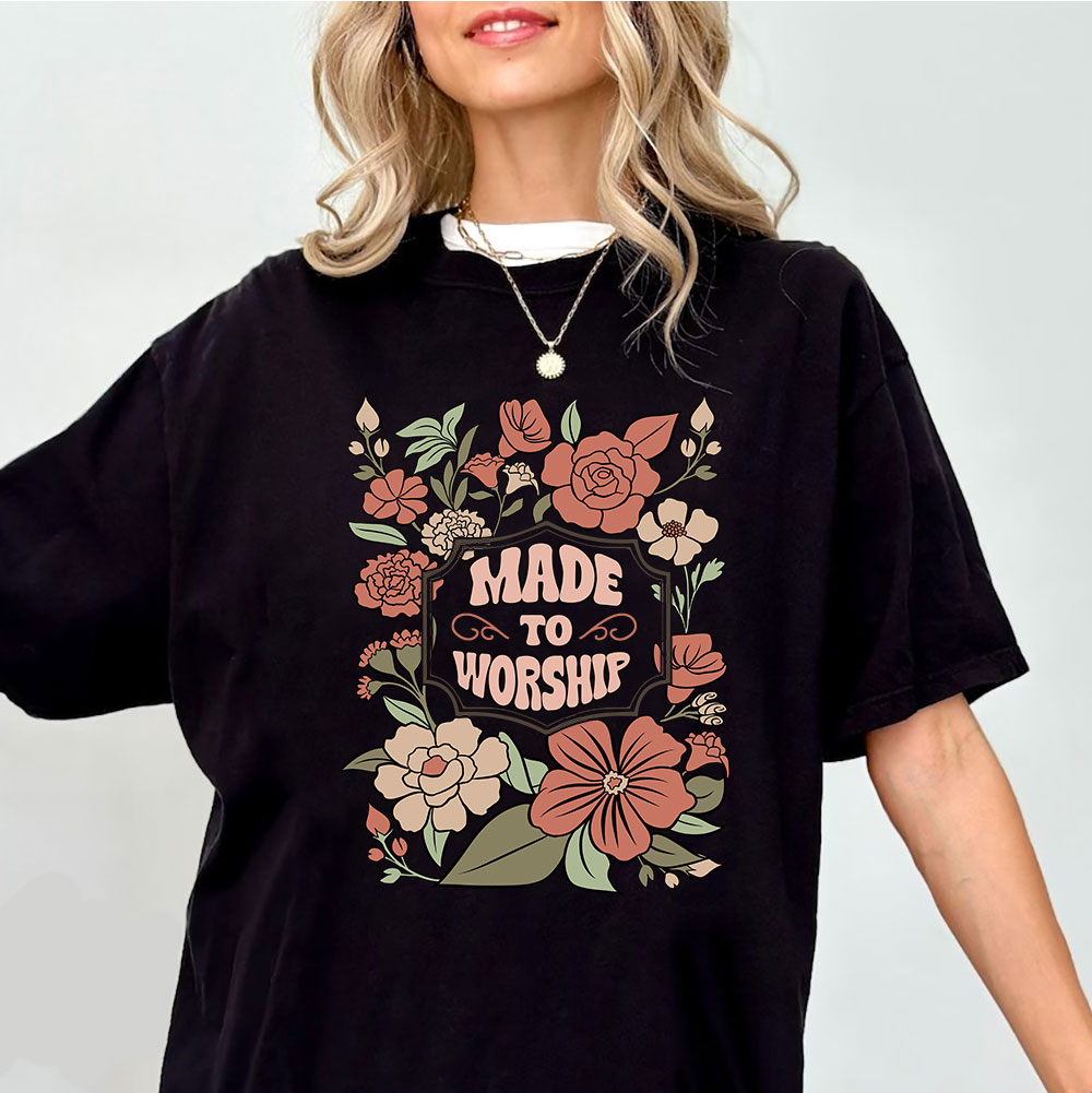 Made To Worship Retro Floral Christian T-Shirt