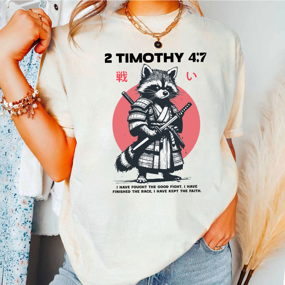 Fought The Good Fight Raccoon Christian T-Shirt