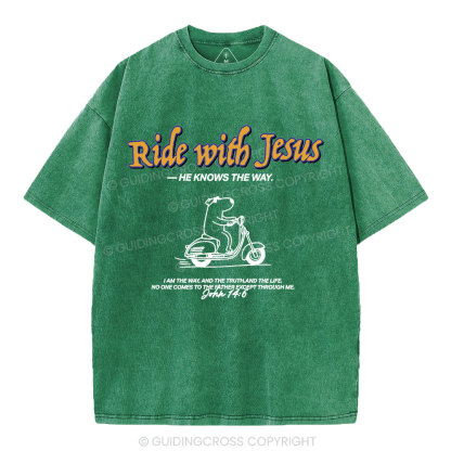Ride With Jesus Christian Washed T-Shirt