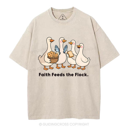 Faith Feeds The Flock Christian Washed T-Shirt