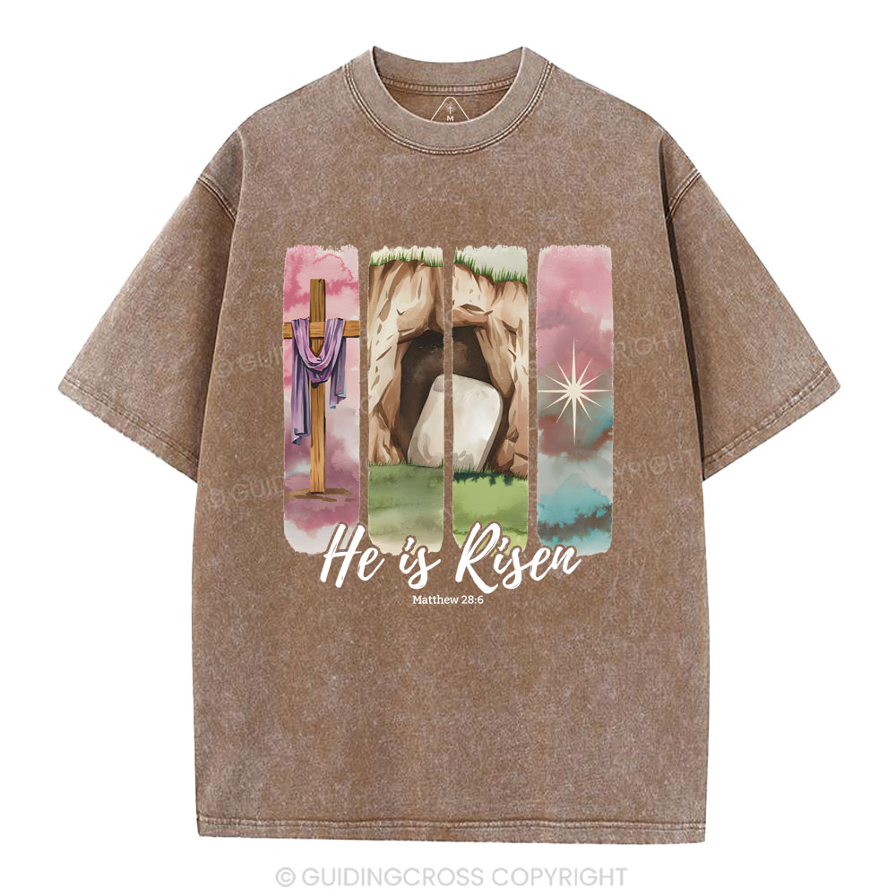 He Is Risen Christian Washed T-Shirt