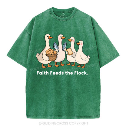 Faith Feeds The Flock Christian Washed T-Shirt