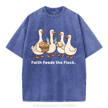 Faith Feeds The Flock Christian Washed T-Shirt