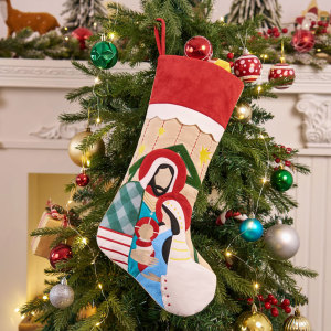 Image of Embroidery Jesus Nativity Christian Christmas Stocking