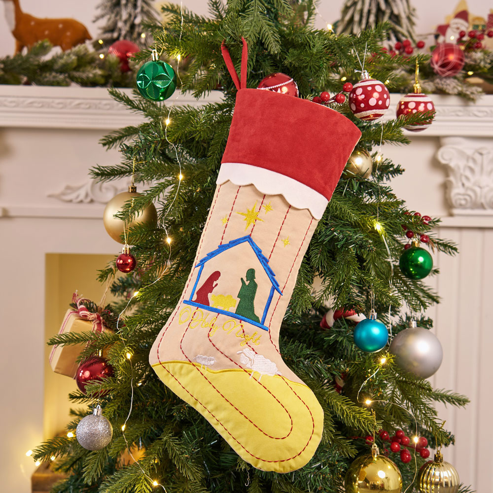 Embroidery Nativity Christian Christmas Stocking