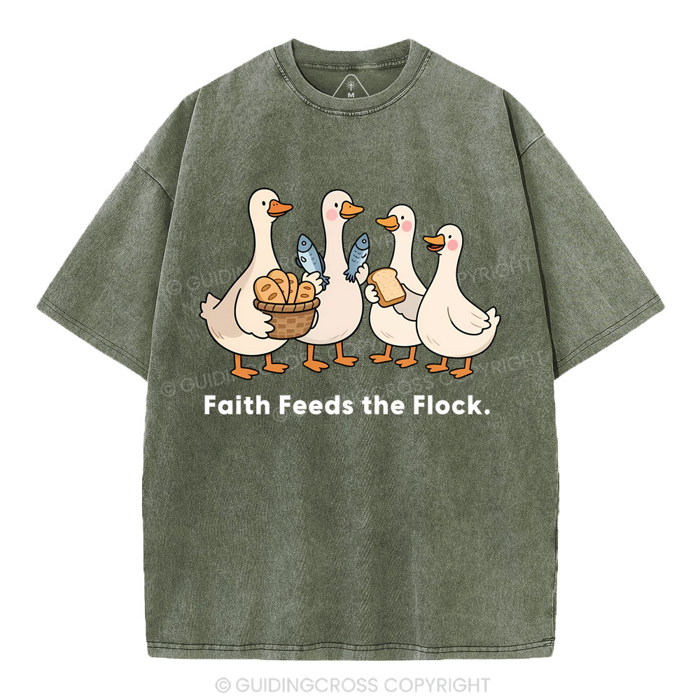 Faith Feeds The Flock Christian Washed T-Shirt