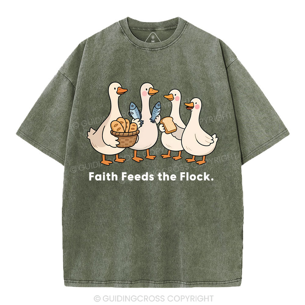 Faith Feeds The Flock Christian Washed T-Shirt