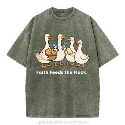 Faith Feeds The Flock Christian Washed T-Shirt