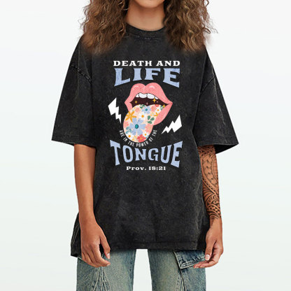 Death And Life Tongue Christian Washed T-Shirt