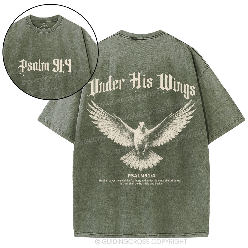 Under His Wings Christian Washed T-Shirt