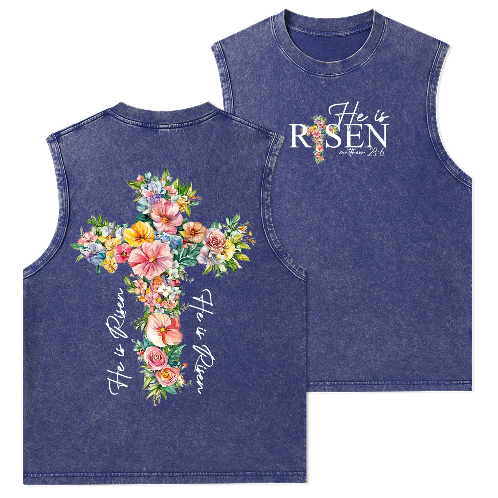 He Is Risen Christian Washed Tank Top