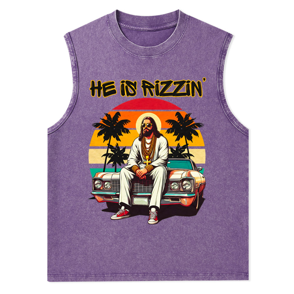 He Is Rizzen Christian Washed Tank Top