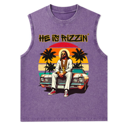 He Is Rizzen Christian Washed Tank Top