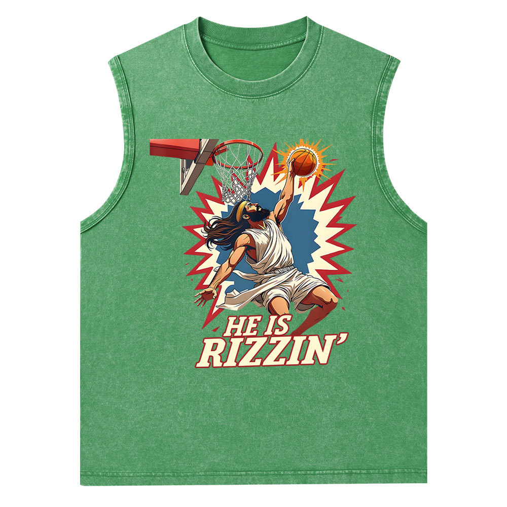 He Is Rizzen Jesus Christian Washed Tank Top