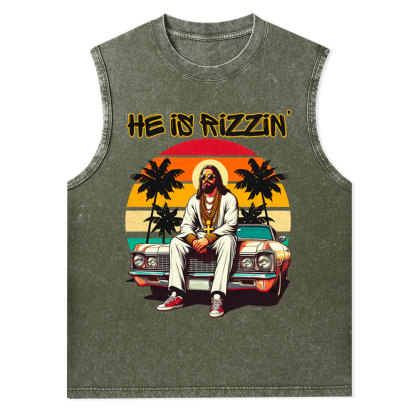 He Is Rizzen Christian Washed Tank Top