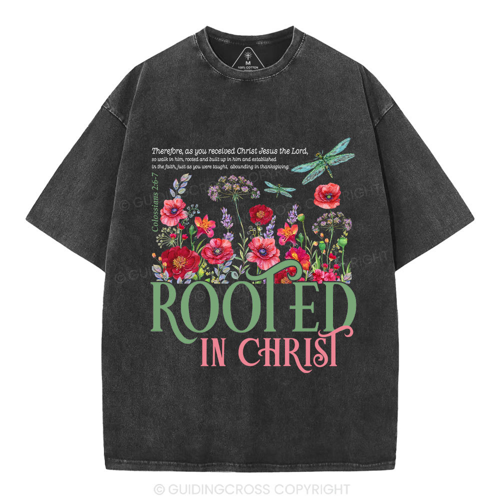 Rooted In Christ Christian Washed T-Shirt