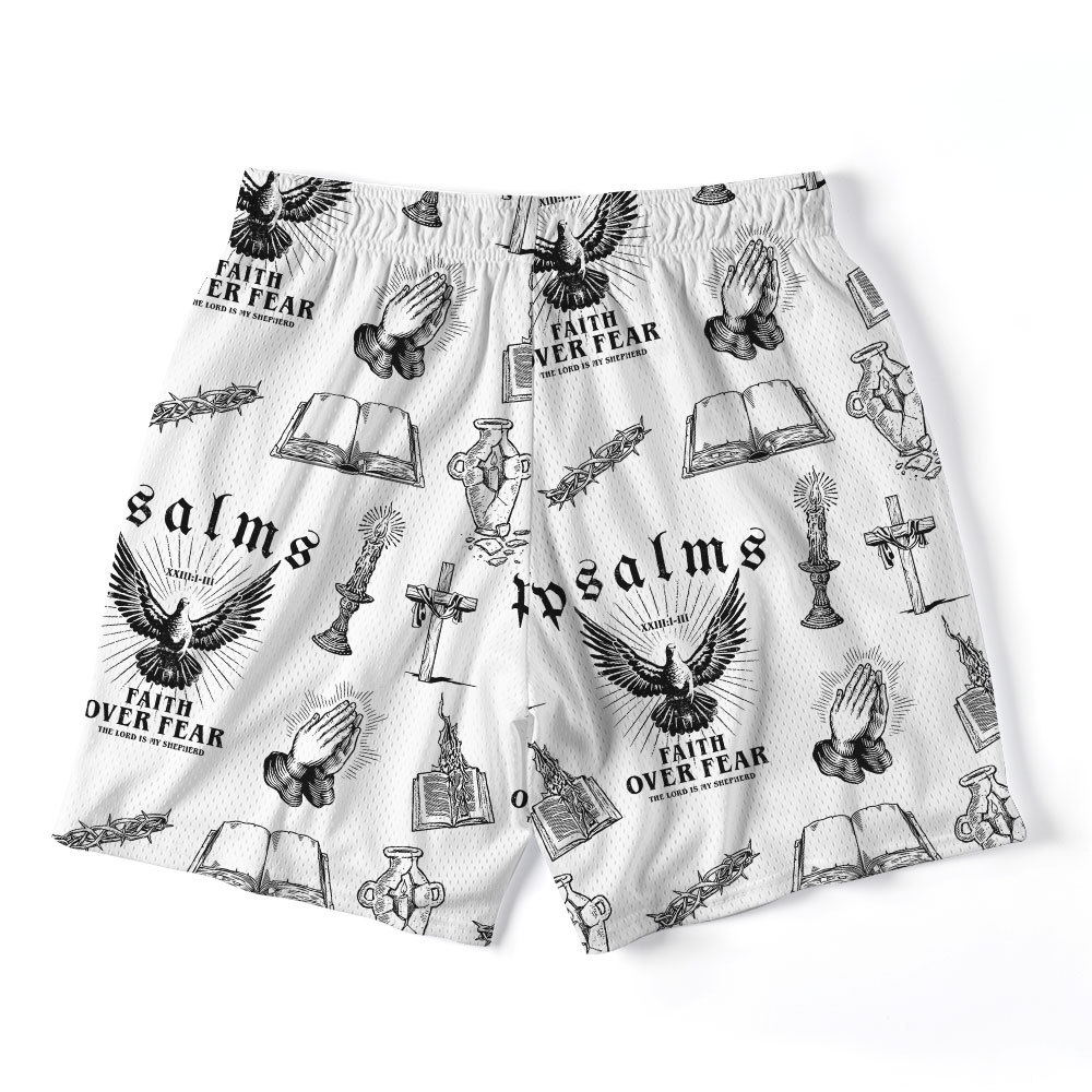 Faith Over Fear White Christian Mesh Shorts