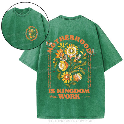 Motherhood Is Kingdom Work Flower Christian Washed T-Shirt