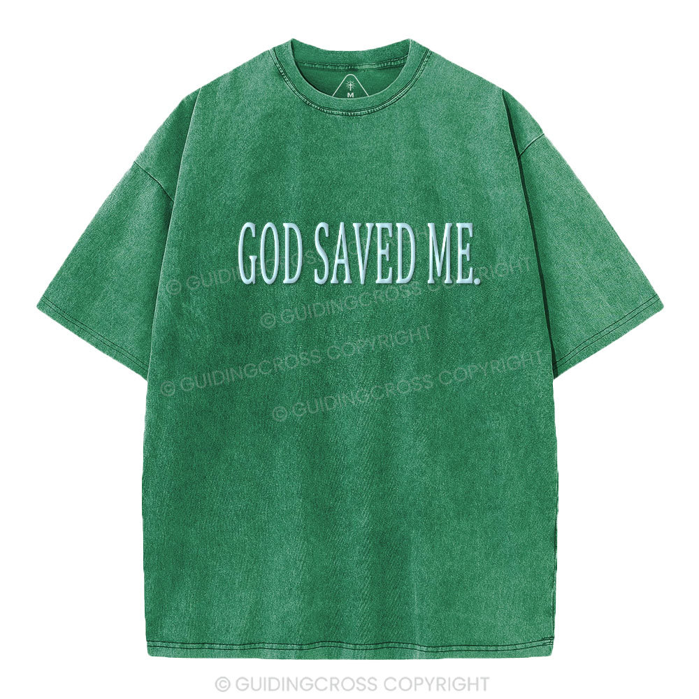 God Saved Me Christian Puff Printed Washed T-Shirt