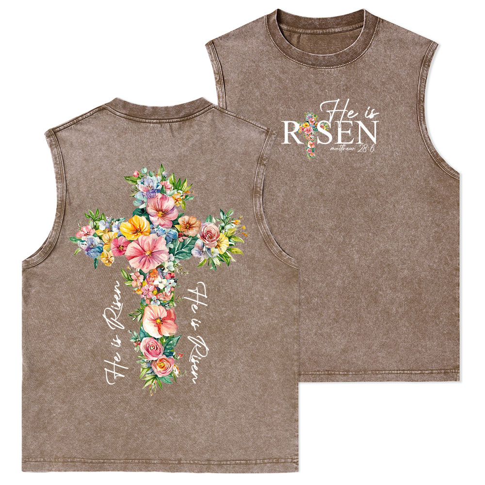 He Is Risen Christian Washed Tank Top