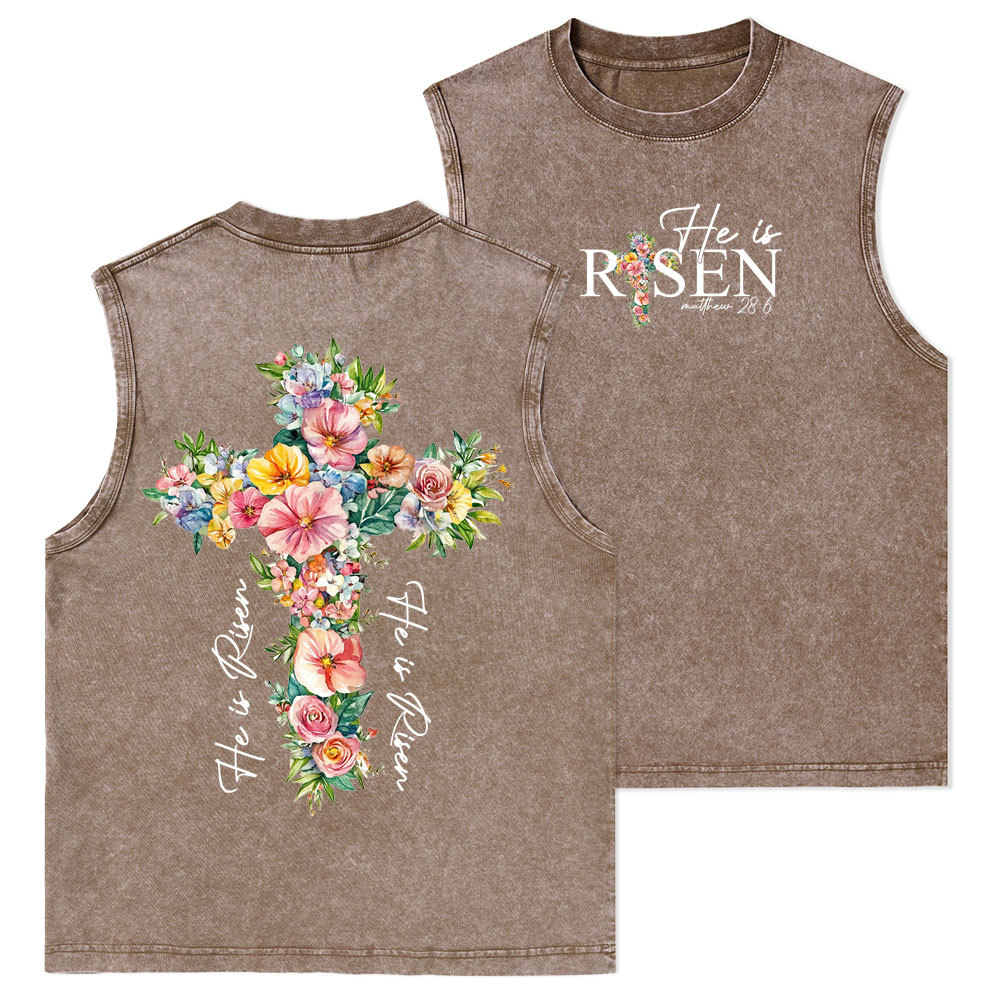 He Is Risen Christian Washed Tank Top