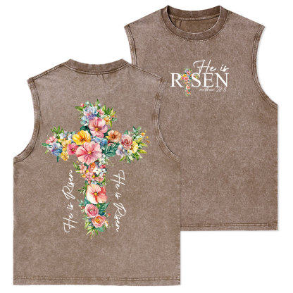 He Is Risen Christian Washed Tank Top