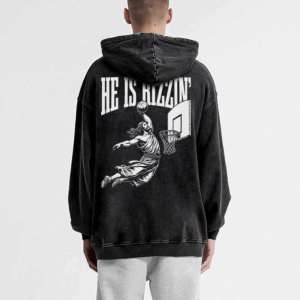 He Is Rizzin Christian Washed Hoodie 