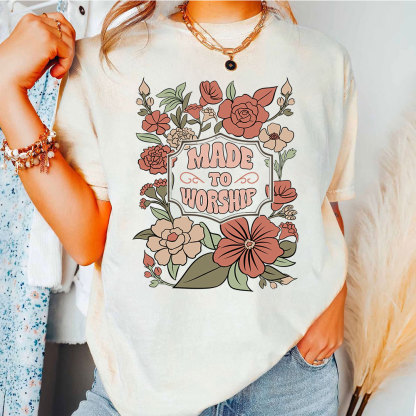 Made To Worship Retro Floral Christian T-Shirt