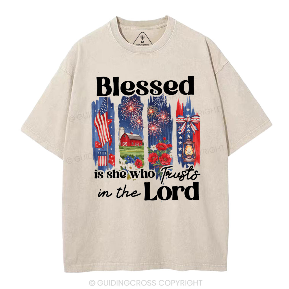 Blessed Is She Who Trusts In The Lord Christian Washed T-Shirt