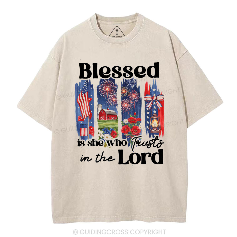 Blessed Is She Who Trusts In The Lord Christian Washed T-Shirt