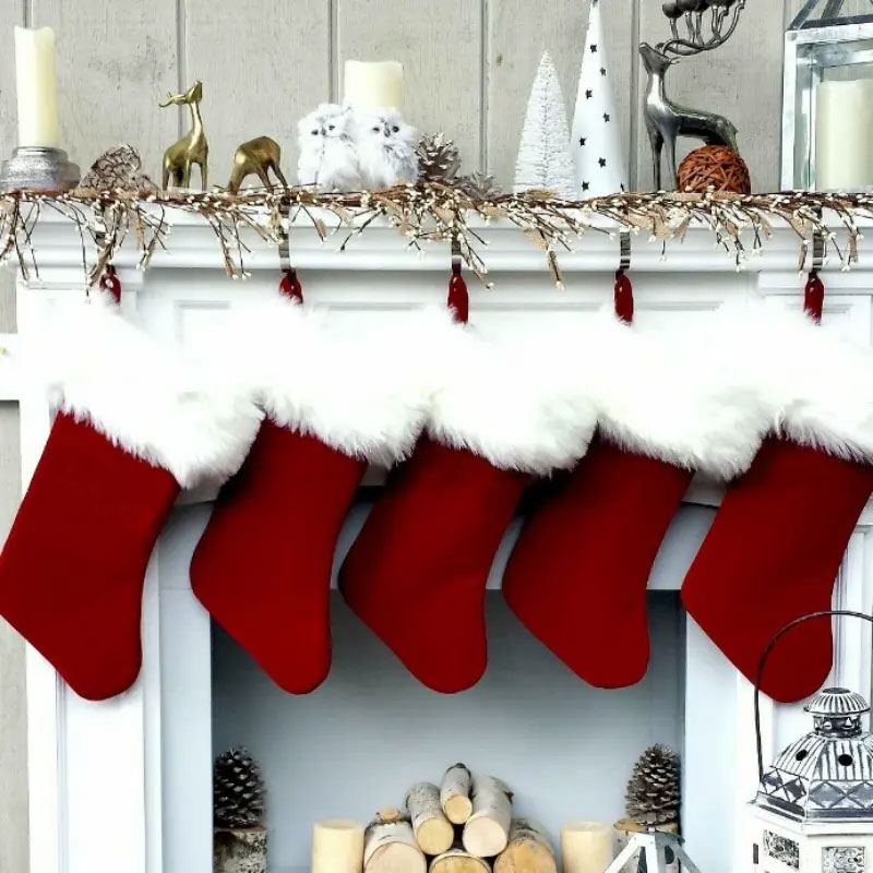 White Fluffy Red Christmas Stocking