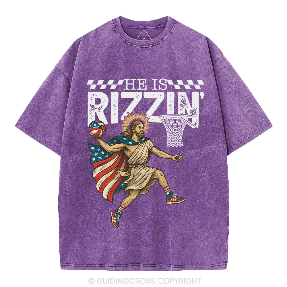 He Is Rizzen Christian Washed T-Shirt