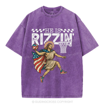 He Is Rizzen Christian Washed T-Shirt