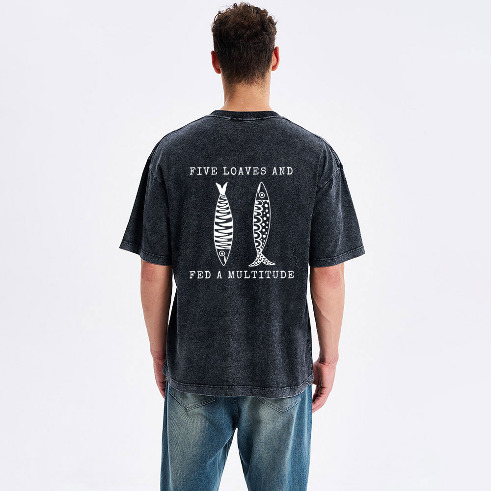 Five Loaves Two Fish Christian Washed T-Shirt