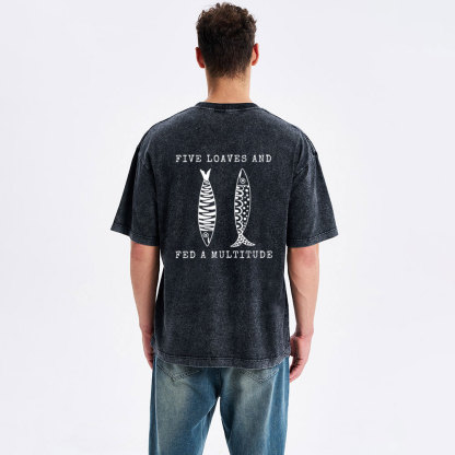 Five Loaves Two Fish Christian Washed T-Shirt