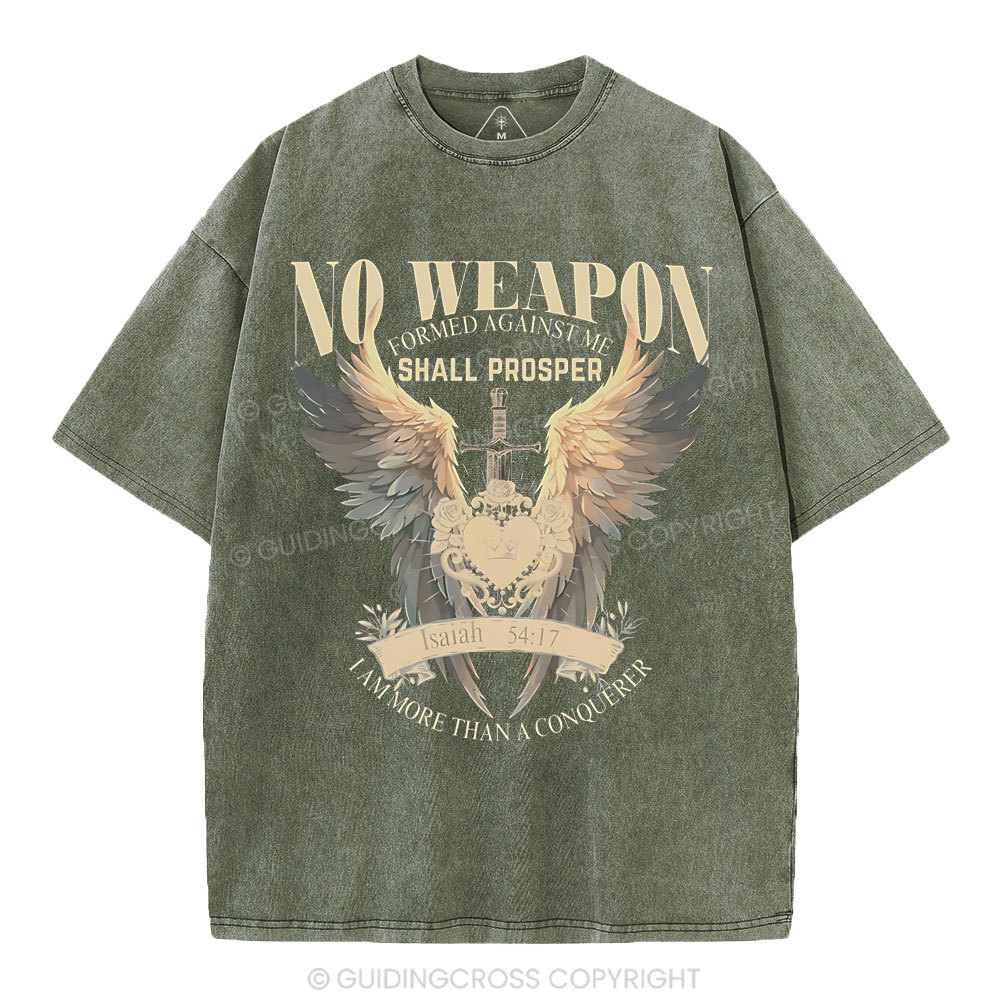 No Weapen Formed Against Me Christian Washed T- Shirt