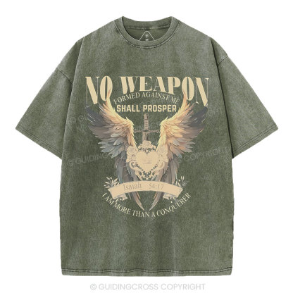 No Weapen Formed Against Me Christian Washed T- Shirt