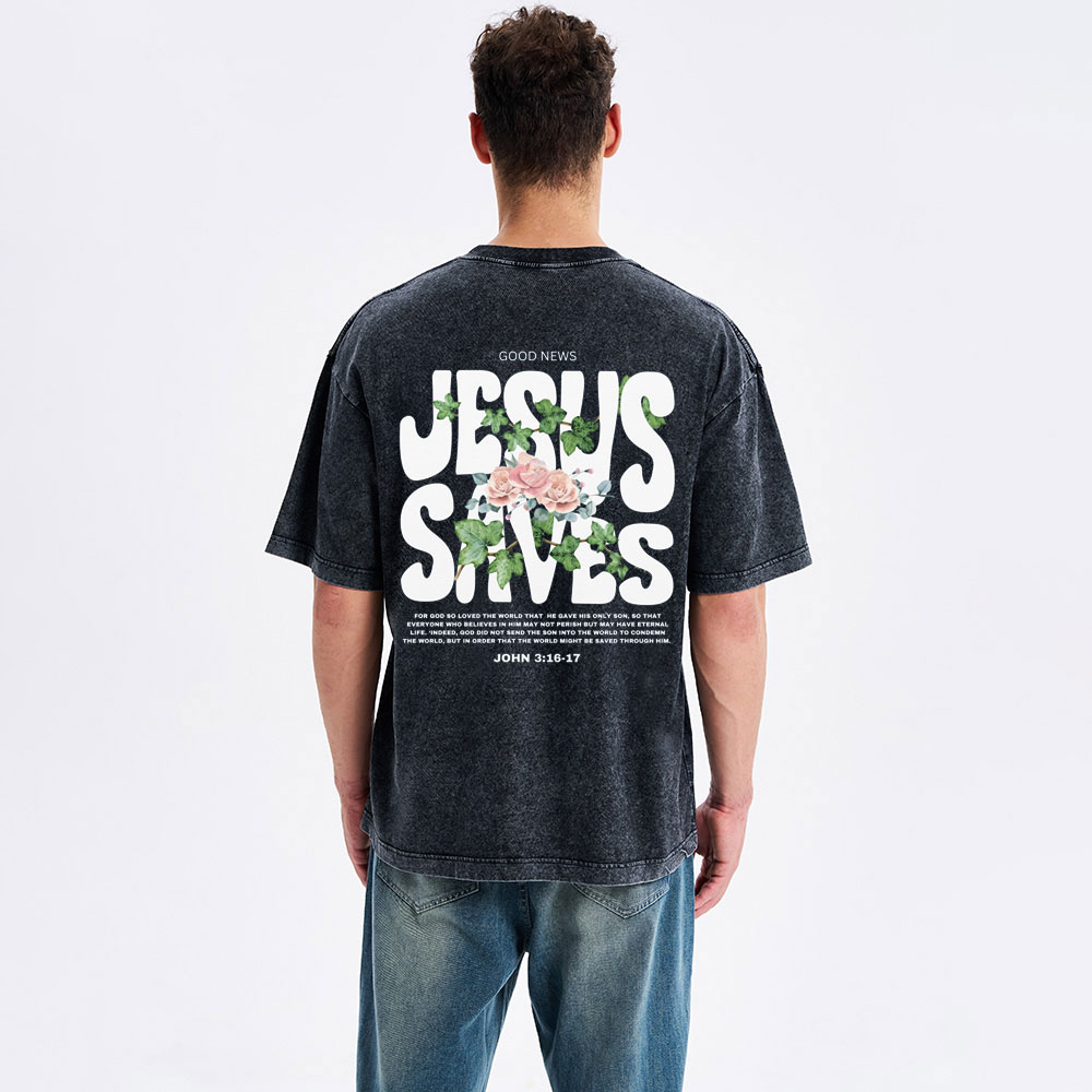Jesus Saves Christian Washed T-Shirt