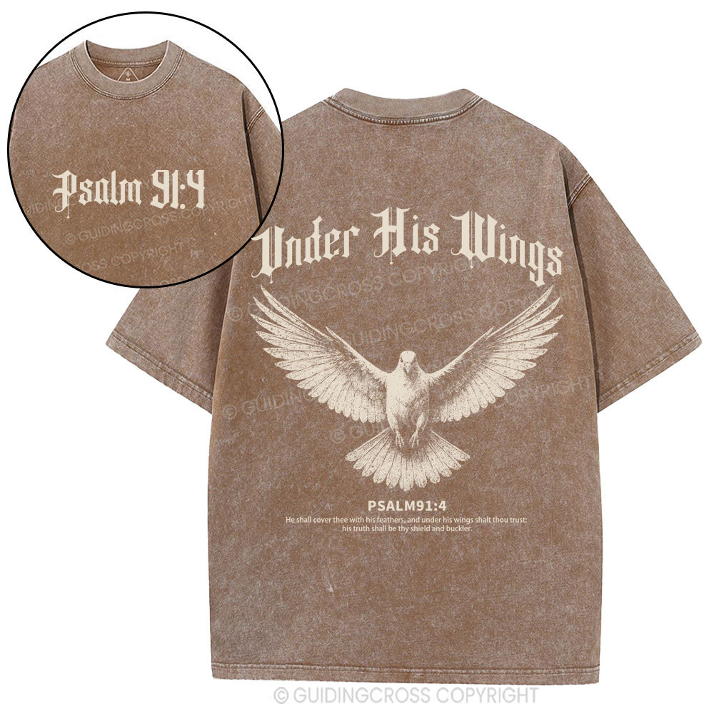 Under His Wings Christian Washed T-Shirt