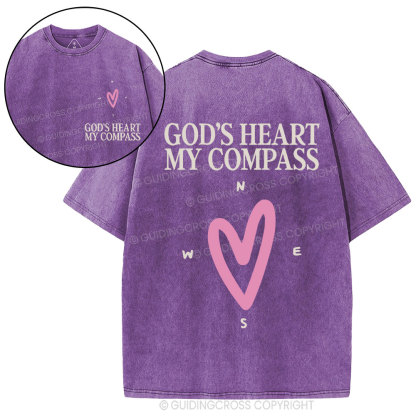 God's Heart My Compass Christian Washed T-Shirt