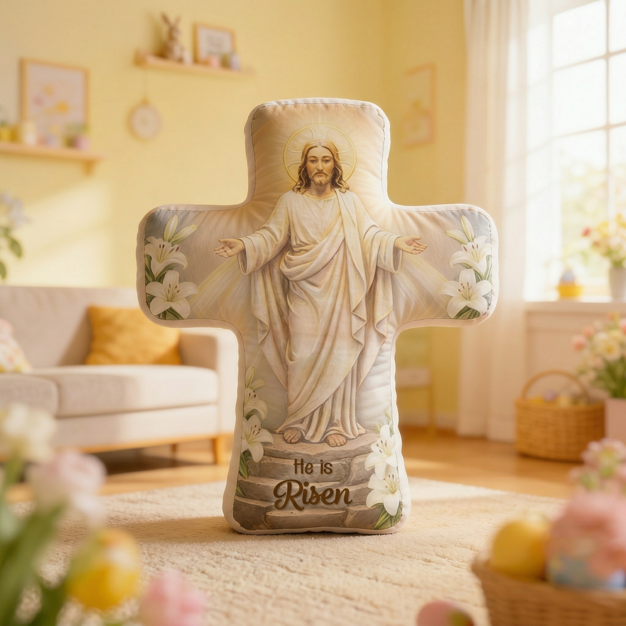 He Is Risen Irregular Short Plush Pillow