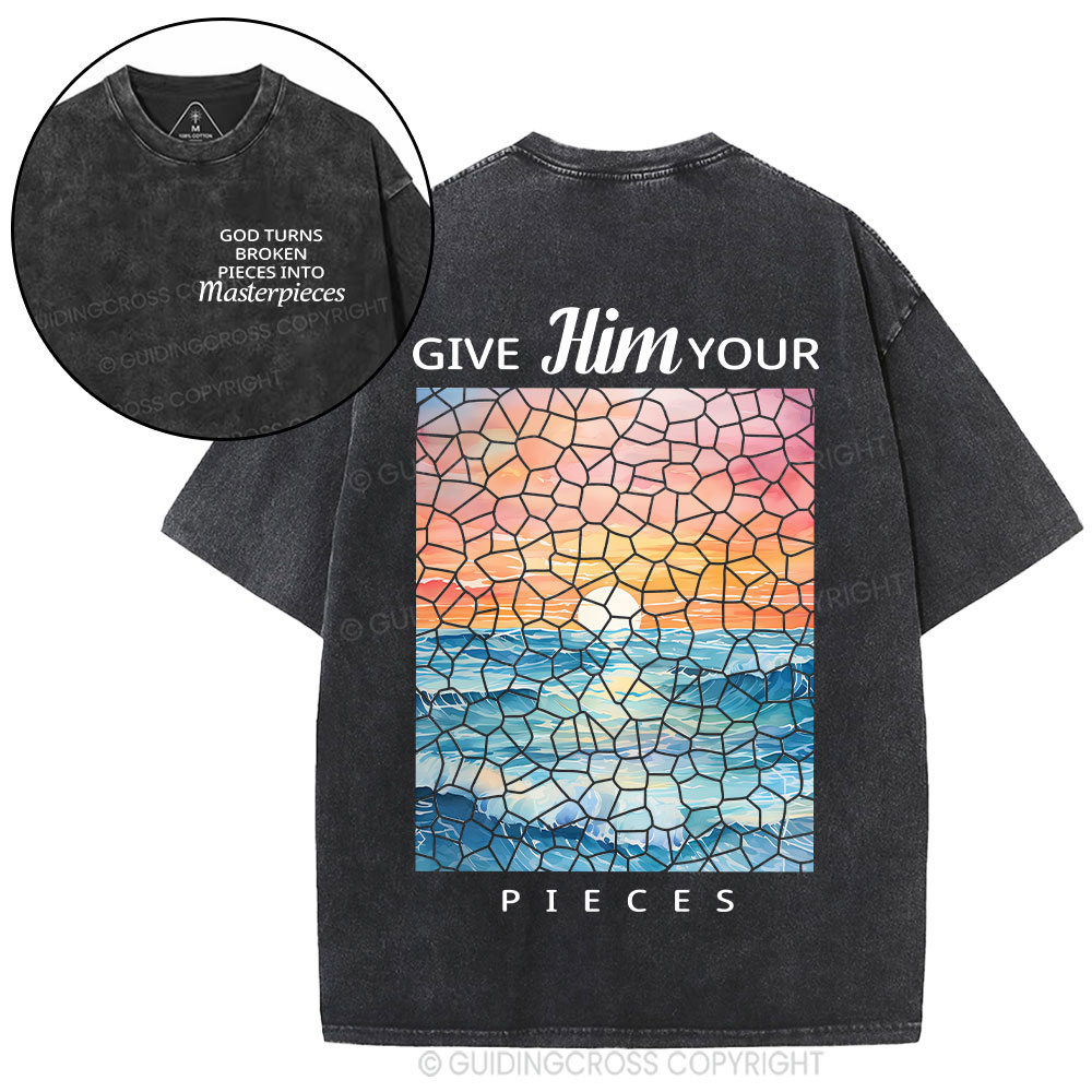 God Turns Broken Pieces Into Masterpieces Christian Washed T-Shirt