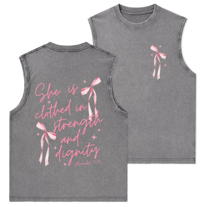 She Is Clothed In Strength And Dignity Christian Washed Tank Top