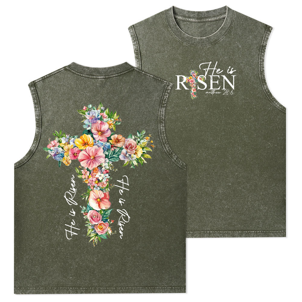 He Is Risen Christian Washed Tank Top