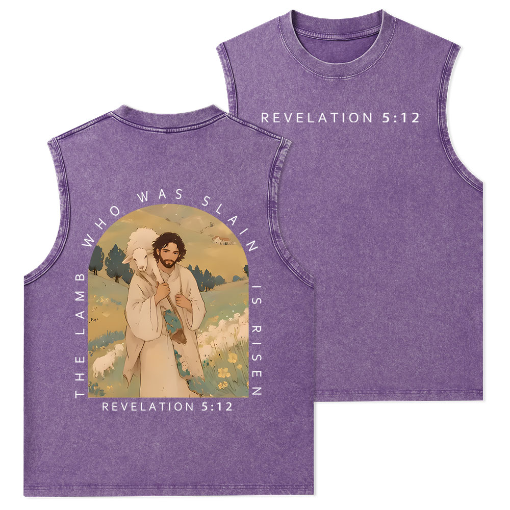 The Lamb Who Was Slain Is Risen Christian Washed Tank Top