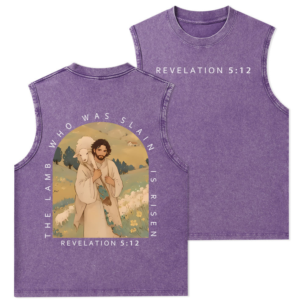 The Lamb Who Was Slain Is Risen Christian Washed Tank Top