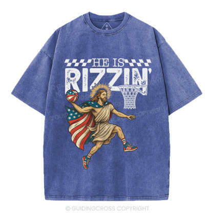 He Is Rizzen Christian Washed T-Shirt