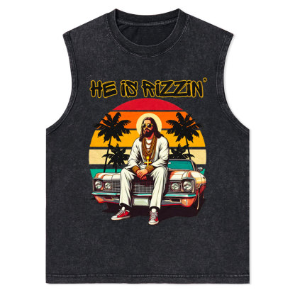 He Is Rizzen Christian Washed Tank Top
